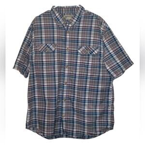 Duluth Trading Co Plaid Shirt L Short Sleeve Gray Blue Gorpcore Workwear Western